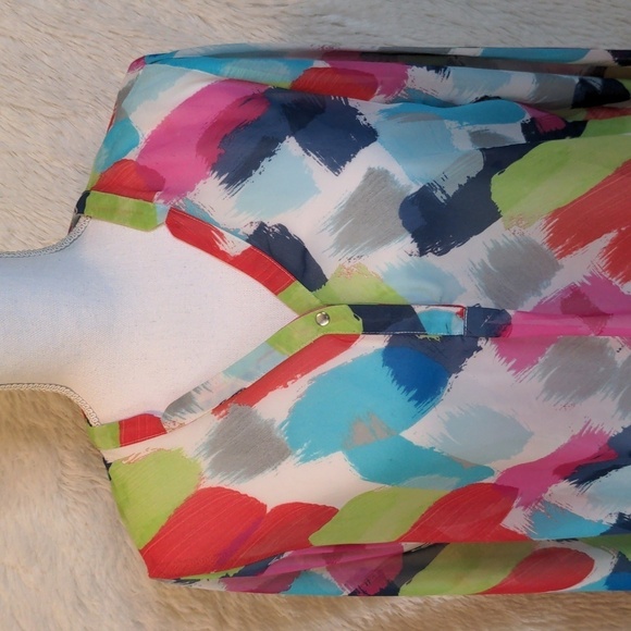 LIZ CLAIBORNE CAREER Classic Watercolor Sheer Blouse LP - Picture 2 of 16